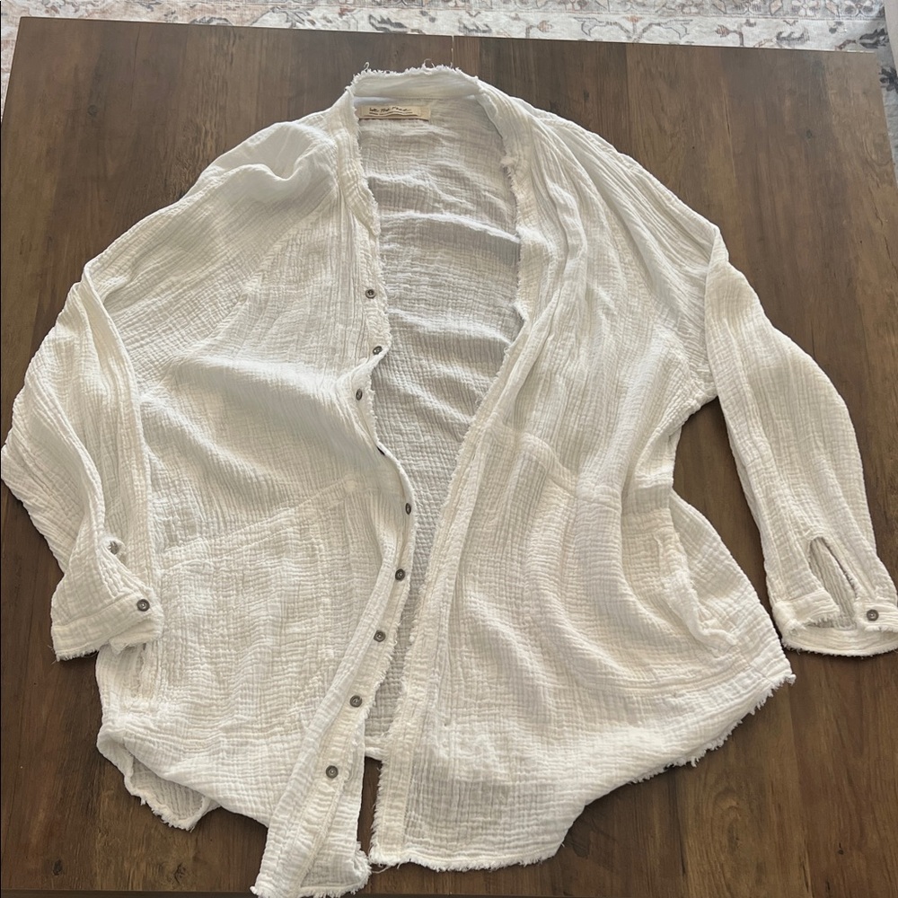 Free People White Button-Up Top
